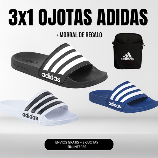 ¡MEGA OFERTA! - 3X1 OJOTAS ADIDAS ADILLETE + MORRAL DE REGALO